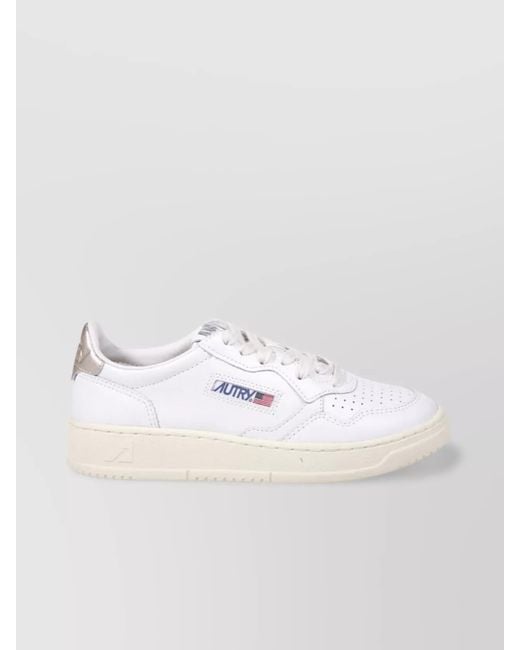 Autry White Low Top Rubber Sole Sneaker With Perforated Detailing