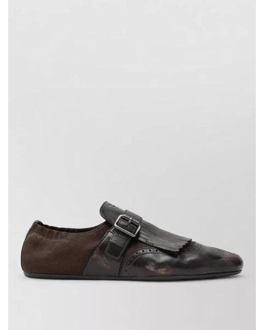 Prada Gray Loafers Brogue Detailing Buckle Elasticated Back Fringe for men