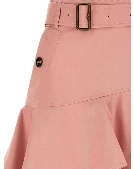 Burberry Pink Hollie Skirt Asymmetric Hem Belted Waist
