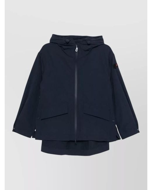 Peuterey Blue Hooded Blouson Coat Buttoned Cuffs