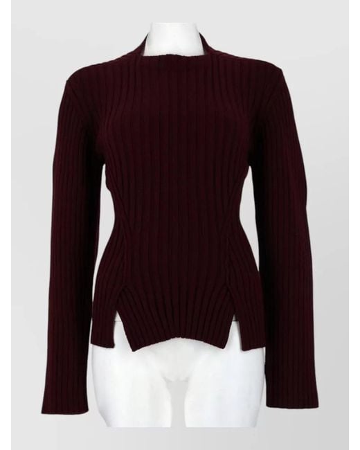 Victoria Beckham Purple Long Sleeve High Neck Ribbed Knit
