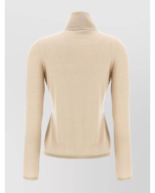 Max Mara Natural 'Adda' Ribbed Turtleneck Sweater With Long Sleeves
