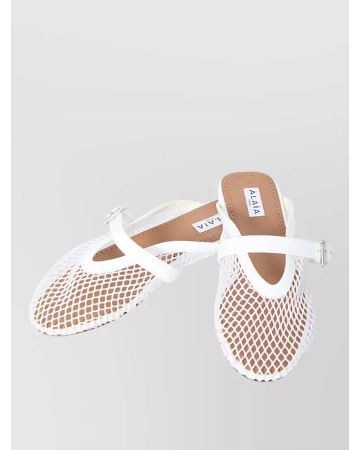 Alaïa White Leather Mesh Flat Slippers