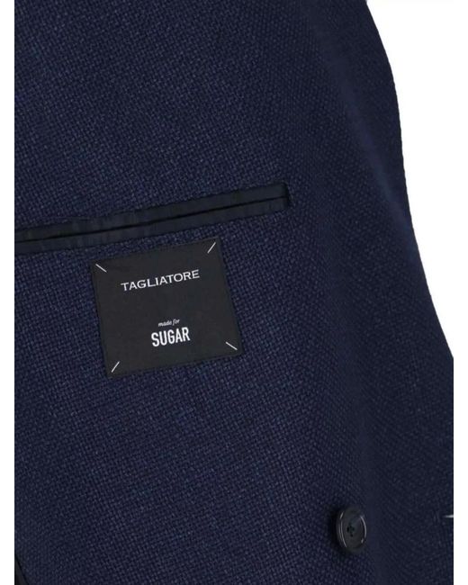 Tagliatore Blue Virgin Wool Linen Blazer for men