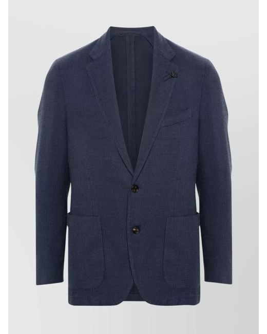 Lardini Blue Single-Breasted Notch Lapels Jacket for men