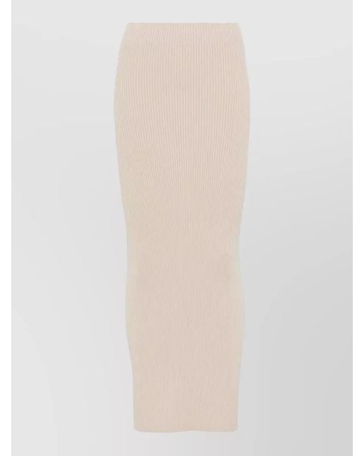 Max Mara White High Waisted Ribbed Ankle Length Skirt