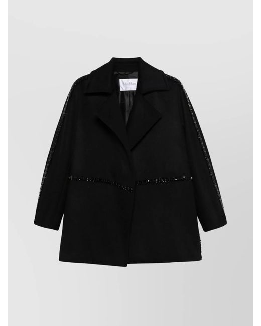 Max Mara Black Crystal Embellished Single Breasted Camel Hair Coat