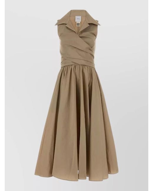 Patou Natural Faille Wrap Midi Dress Open Back Bow