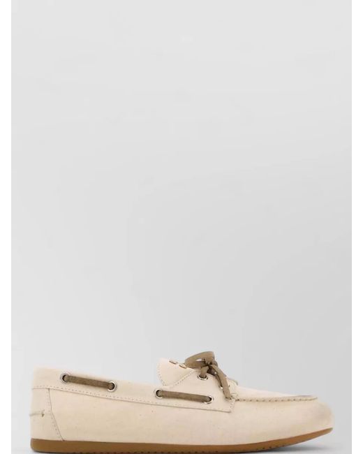 Miu Miu Natural Canvas Lace Up Loafers Rubber Sole