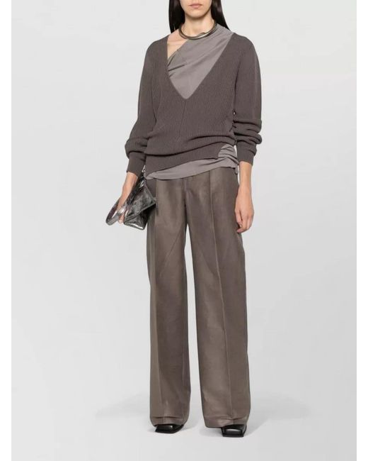Rick Owens Brown Wool V Neck Relaxed Ribbed Sweater