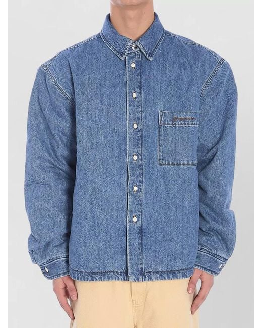 Jacquemus Blue Padded Denim Shirt Boxy Cut Collar for men