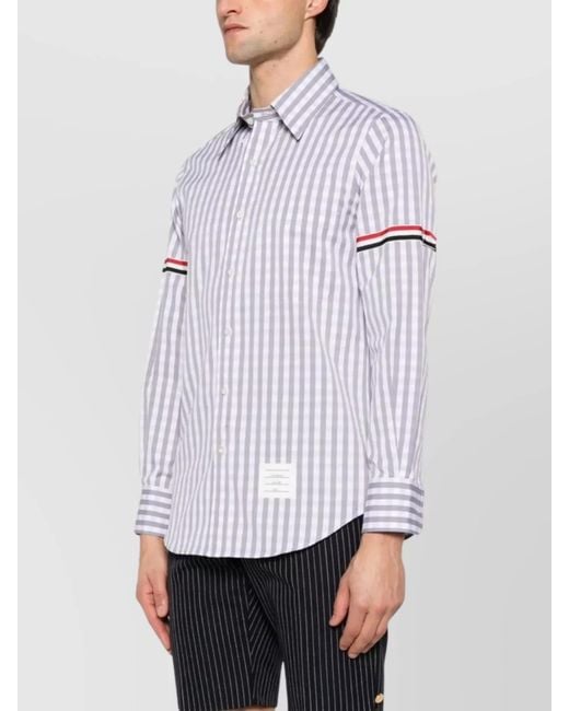 Thom Browne Purple Gingham Check Cotton Straight-Fit Long-Sleeve Shirt for men