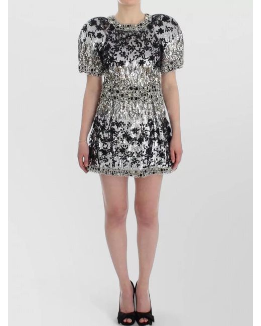 Dolce & Gabbana Black Crystal Runway Mini Dress Jewel Neckline