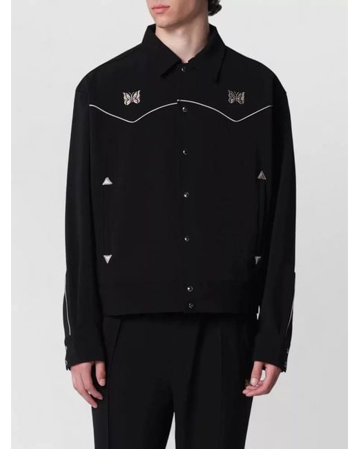 Needles Black Jacket Butterfly Embroidery Contrast Piping Collar for men