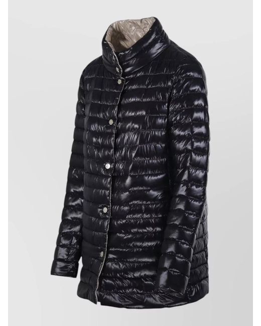 Herno Black Down Coat High Collar Long Sleeves