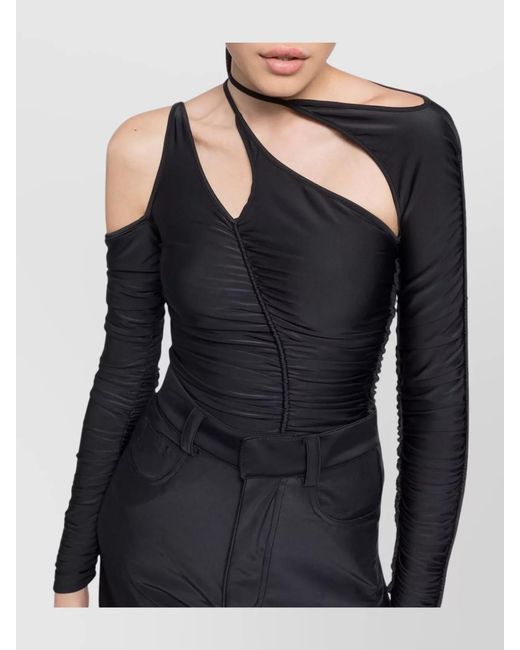 AZ FACTORY Black Asymmetric Cutout Long-Sleeve Top