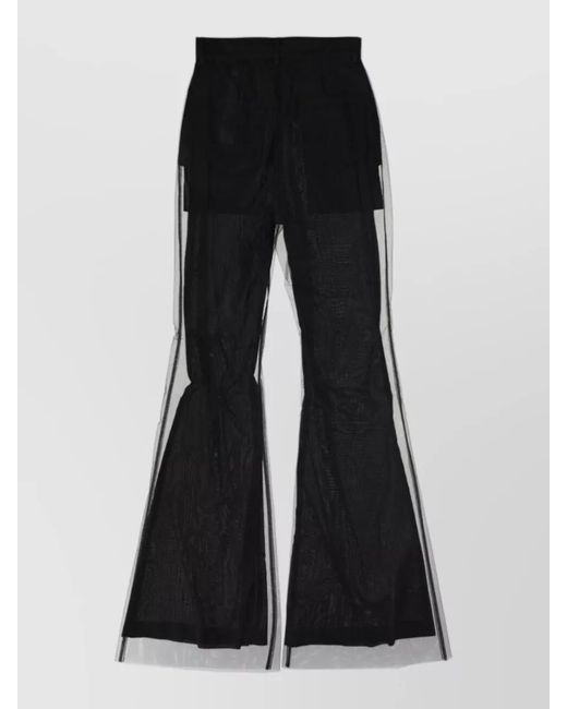 Rick Owens Black Flared Trousers Sheer Overlay Belt Loops Pockets