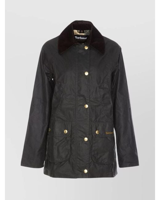 Barbour Black Modern Beadnell Wax Jacket With Corduroy Collar