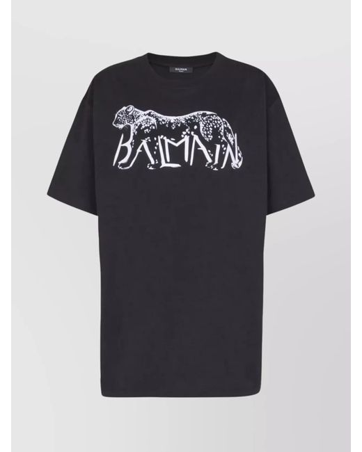 Balmain Black Cotton T-Shirt Graphic Design