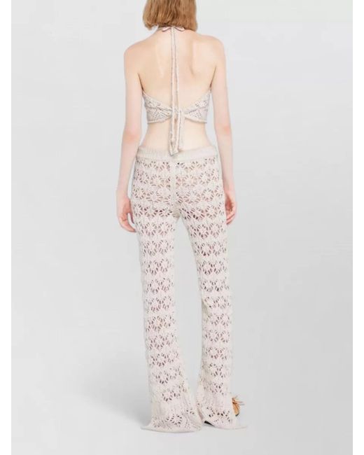 Alanui White Floral-Print Flared Trousers