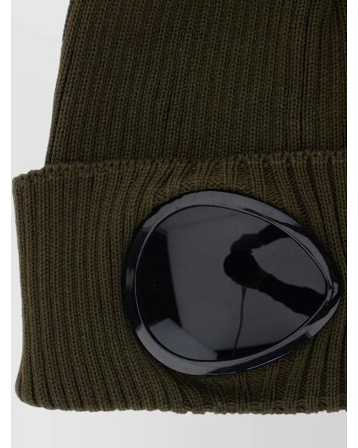 C P Company Green Ribbed Cotton Goggle Beanie for men