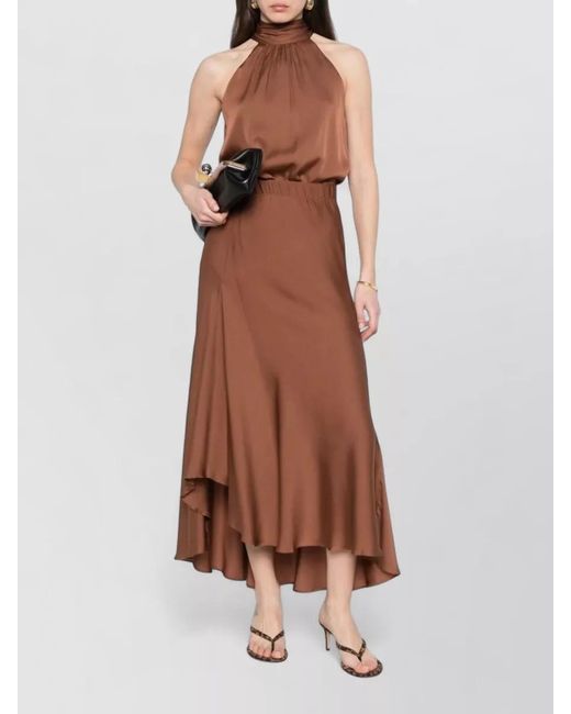 Silk95five Brown Sirene Skirt Set Asymmetric Halter Draped