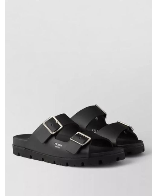 Prada Black Leather Double-Strap Sandals for men