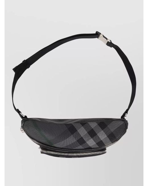 Burberry Gray Grid Hip Crossbody Bag Ribbed Leather for men