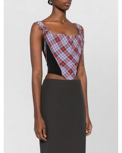 Vivienne Westwood Pink Linen Tartan Square Neck Corset Top
