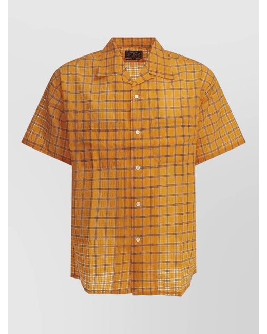 Beams Plus Yellow Plaid Short-Sleeve Shirt for men