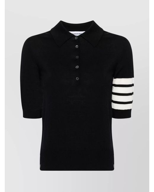 Thom Browne Black Fine-Knit Relaxed-Fit Wool Short-Sleeve Polo Shirt