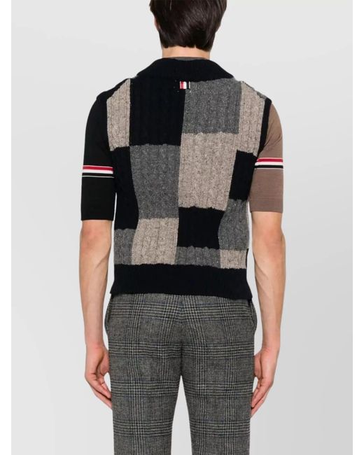 Thom Browne Black Cable-Knit V-Neck Sleeveless Jumper for men