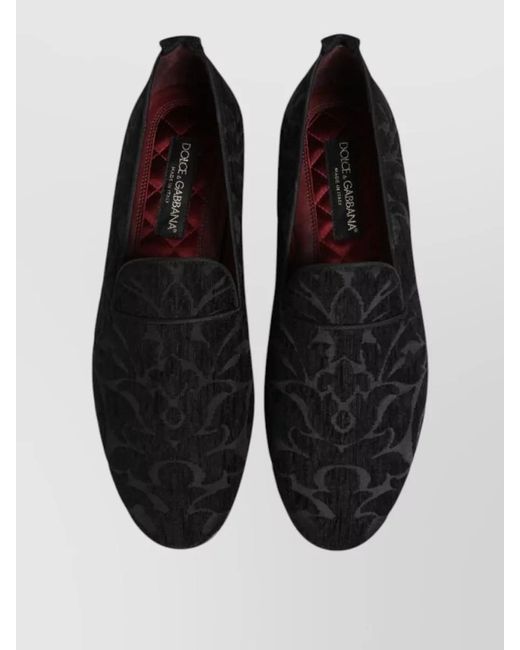 Dolce & Gabbana Black Floral-Pattern Loafers for men