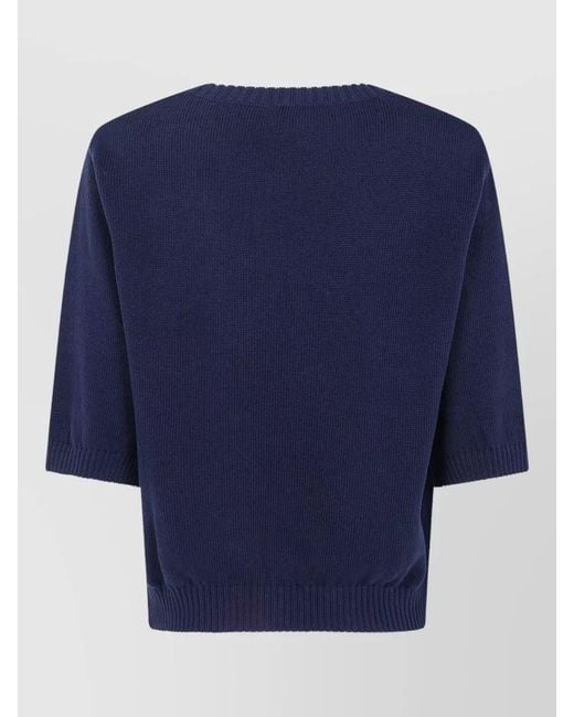 Weekend by Maxmara Blue Fiacre Crew Neck Sweater Embroidered Stars Text
