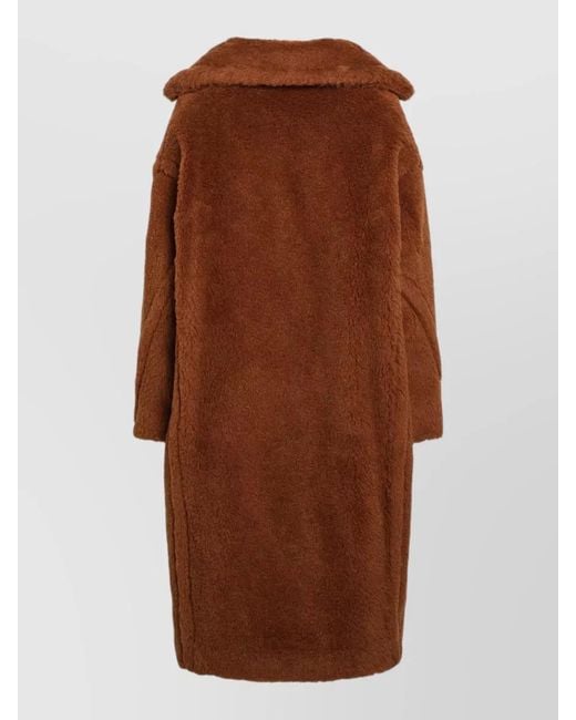 Max Mara Brown Long Jacket Notched Lapels Side Pockets