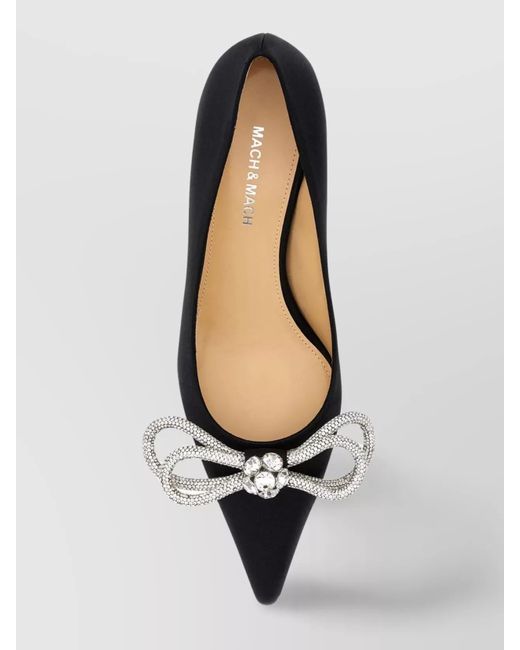 Mach & Mach Black Satin Rhinestone Bow Pointed-Toe Pumps