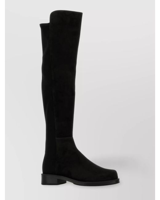 Stuart Weitzman Black Suede And Fabric Knee-High Block Heel Boots