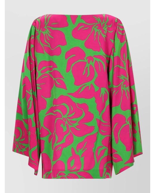 Dries Van Noten Pink Floral Boat Neck Mini Dress Long Sleeves