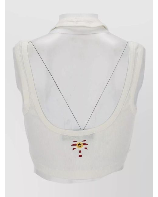 Barrow White Ribbed Tank Top Sleeveless Cropped Cut