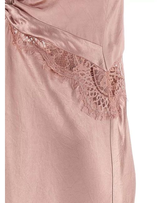 Pinko Pink Satin Lace Midi Dress Open Back