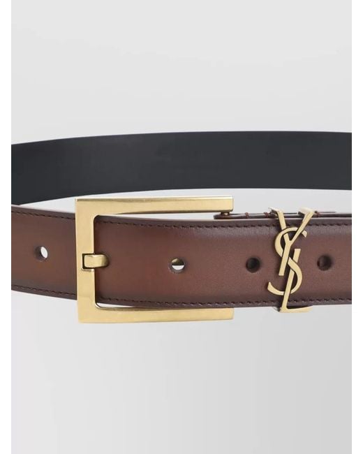 Saint Laurent Gray Cassandre Calf Leather Belt Squared Buckle