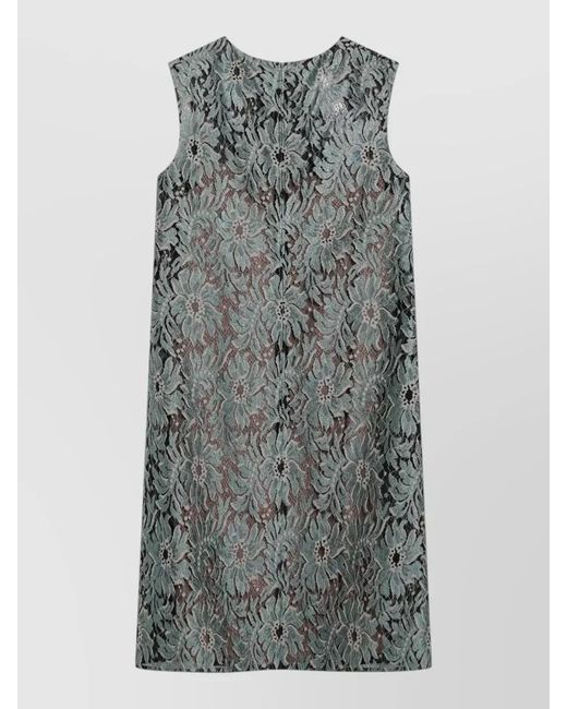Gucci Gray Lace Dress Floral Pattern Sleeveless Knee Length