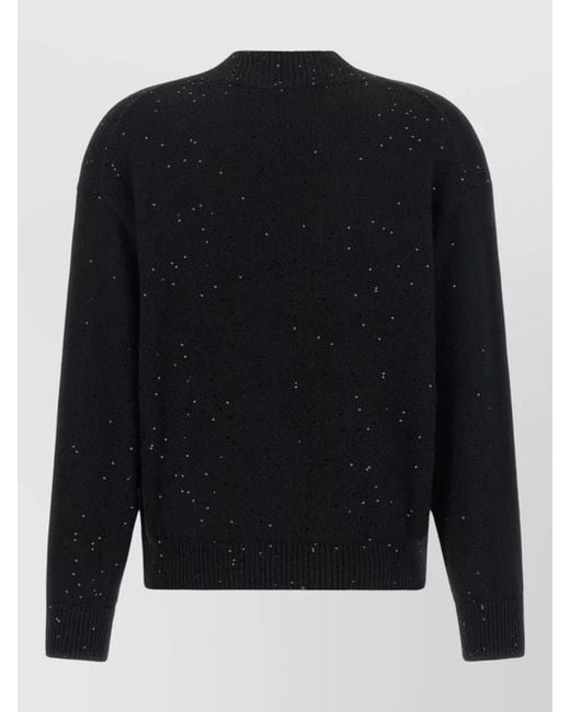 Brunello Cucinelli Blue Diamante Sequin V Neck Cashmere Sweater