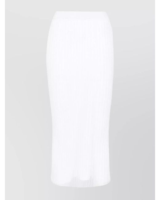 Max Mara White Waistband Elastic High Midi Ribbed Sheer
