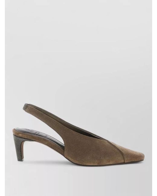 Brunello Cucinelli Metallic Suede Asymmetric Slingback Mules