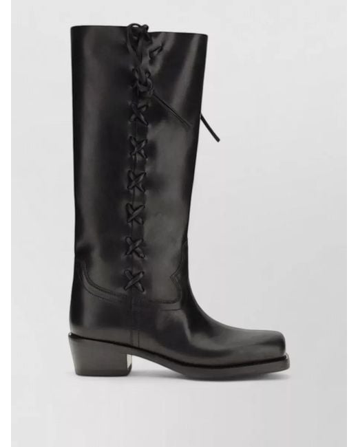 Paris Texas Black Leather Lace-Up Boots