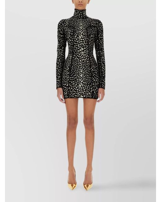 Roberto Cavalli Black Cheetah High-Neck Open-Back Mini Dress