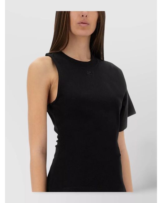 Courreges Black Cotton Slim-Fit One-Shoulder Top