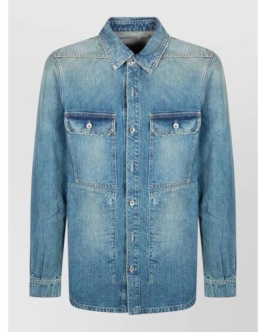 Rick Owens Blue Cotton Shirt Jacket for men