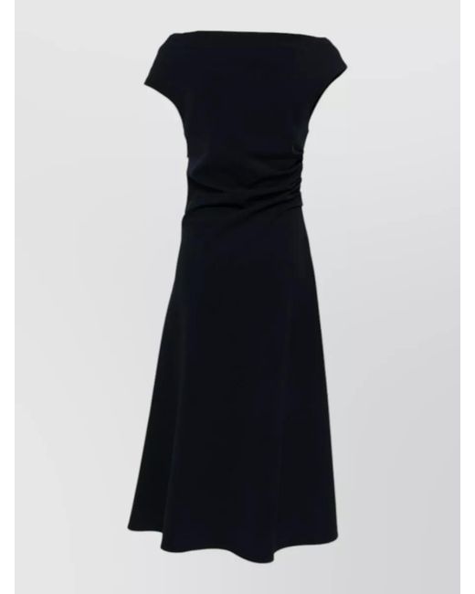 P.A.R.O.S.H. Blue Draped Boat Neck Short Sleeve Midi Dress